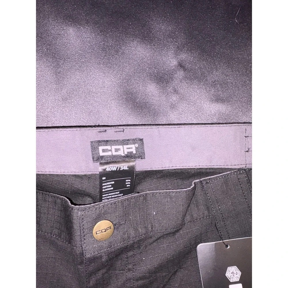 CQR Black Ripstop Stretch Cargo Pants Straight Leg Regular Fit 40